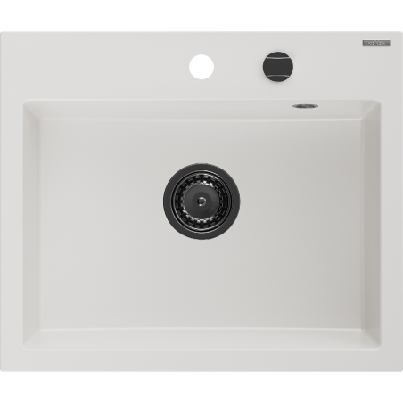 Mexen Oscar granitový kuchyňský dřez 1-komorový 580 x 490 mm, bílý, černý sifon - 6519581000-20-B