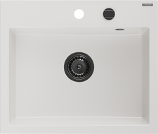 Mexen Oscar granitový kuchyňský dřez 1-komorový 580 x 490 mm, bílý, černý sifon - 6519581000-20-B