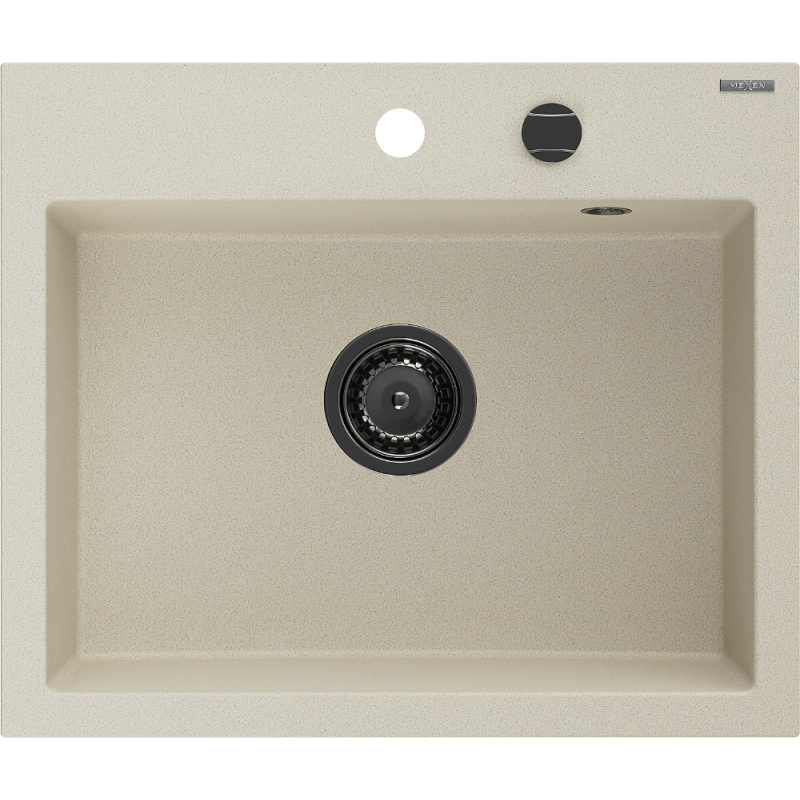 Mexen Oscar granitový dřez 1-komorový 580 x 490 mm, béžový, černý sifon - 6519581000-69-B