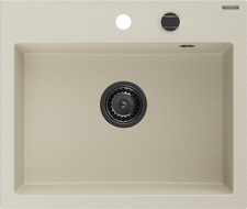 Mexen Oscar granitový dřez 1-komorový 580 x 490 mm, béžový, černý sifon - 6519581000-69-B