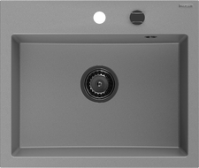 Mexen Oscar granitový dřez s jednou komorou 580 x 490 mm, šedý, černý sifon - 6519581000-71-B