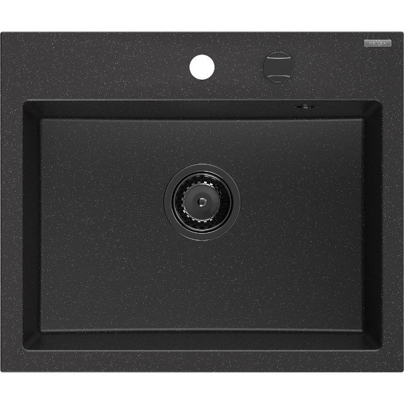 Mexen Oscar granitový jednodřez 580 x 490 mm, černý/stříbrný metalik, černý sifon - 6519581000-73-B