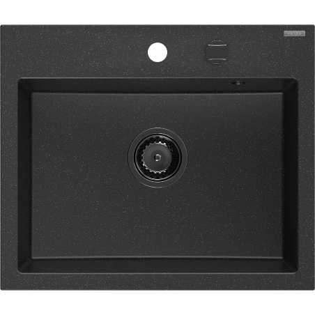 Mexen Oscar granitový jednodřez 580 x 490 mm, černý/stříbrný metalik, černý sifon - 6519581000-73-B