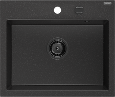 Mexen Oscar granitový jednodřez 580 x 490 mm, černý/stříbrný metalik, černý sifon - 6519581000-73-B