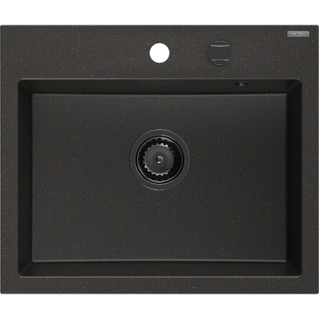 Mexen Oscar žulový dřez s 1 komorou 580 x 490 mm, černý/zlatý metalík, černý sifon - 6519581000-75-B