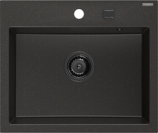 Mexen Oscar žulový dřez s 1 komorou 580 x 490 mm, černý/zlatý metalík, černý sifon - 6519581000-75-B