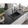 Mexen Oscar granitový dřez 1-komorový 580 x 490 mm, černý tečkovaný, černý sifon - 6519581000-76-B