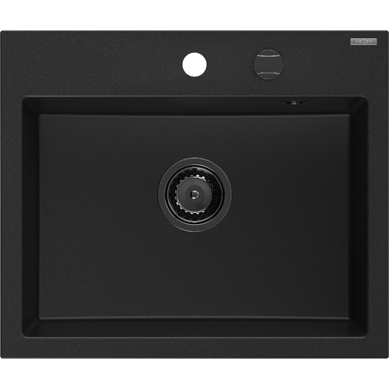 Mexen Oscar granitový dřez 1-komorový 580 x 490 mm, černý, sifon černý - 6519581000-77-B