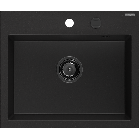 Mexen Oscar granitový dřez 1-komorový 580 x 490 mm, černý, sifon černý - 6519581000-77-B
