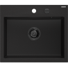 Mexen Oscar granitový dřez 1-komorový 580 x 490 mm, černý, sifon černý - 6519581000-77-B