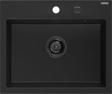 Mexen Oscar granitový dřez 1-komorový 580 x 490 mm, černý, sifon černý - 6519581000-77-B