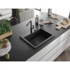 Mexen Oscar granitový dřez s 1 komorou 580 x 490 mm, černý, černý sifon - 6519581000-77-B