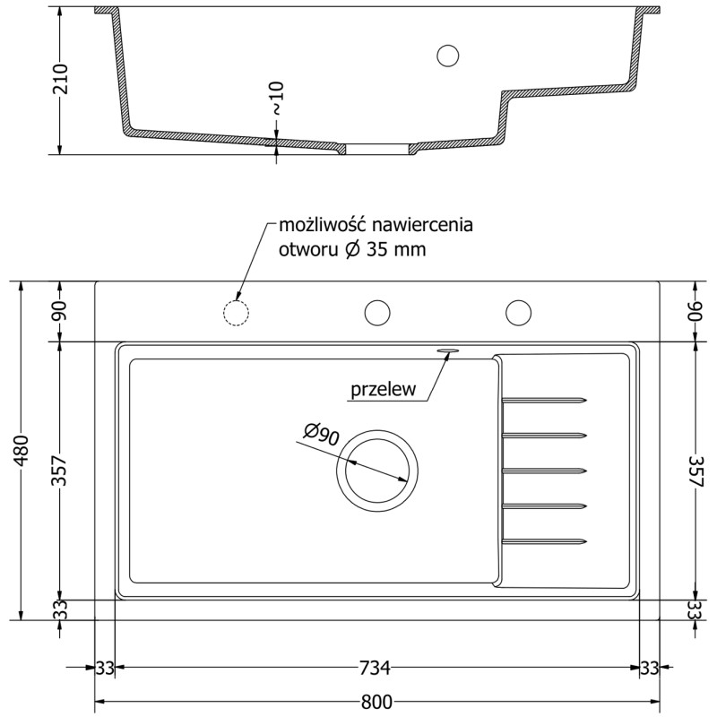 Mexen Omar granitový dřez s jednou komorou 800 x 480 mm, béžový, chromový sifon - 6520801005-69