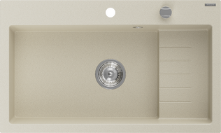Mexen Omar granitový dřez 1-komorový 800 x 480 mm, béžový, sifon chrom - 6520801005-69
