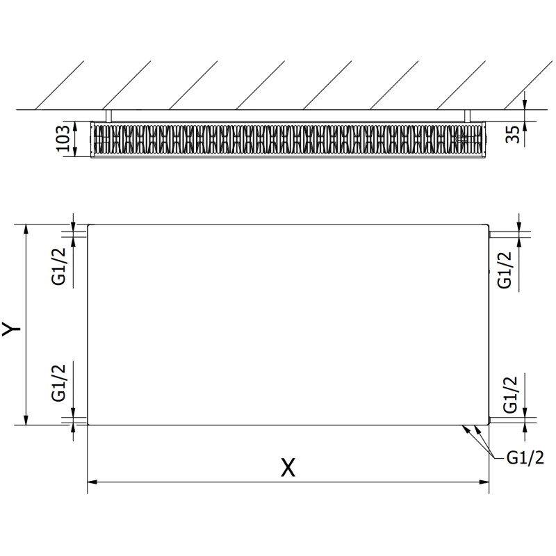 Mexen CVF22 Ploché deskové topení 600 x 1300 mm, spodní připojení, 2057 W, černé - W622F-060-130-70