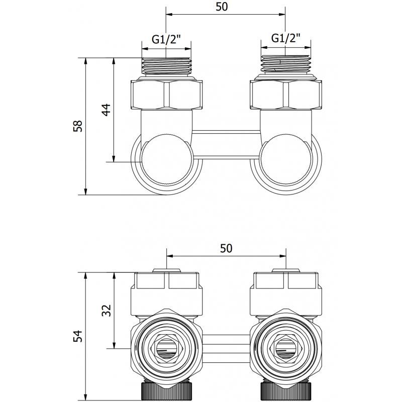 Mexen Uni-Term radiátorový ventil dvoutrubkový DN50, úhlový 1/2"x16 mm, nikl - W911-016-01