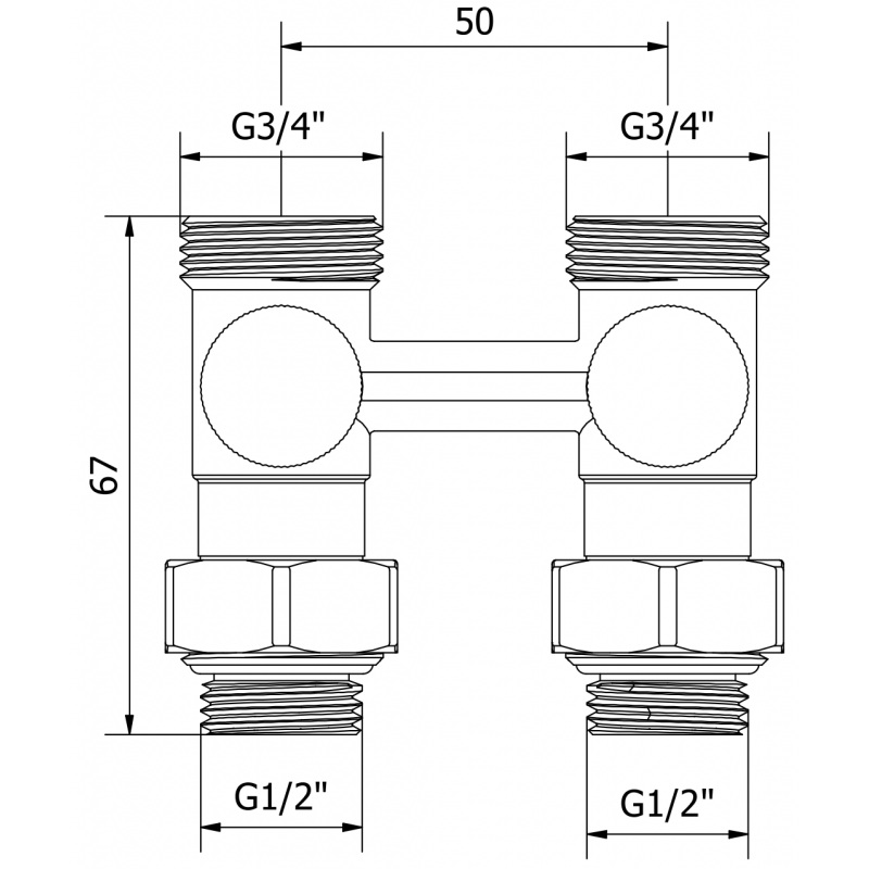 Mexen Uni-Term dvoutrubkový radiátorový ventil DN50, přímý 1/2"x3/4", nikl - W912-012-01