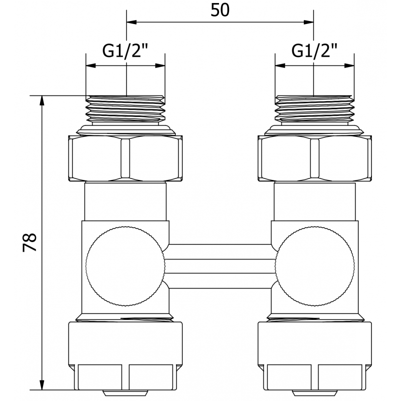 Mexen Uni-Term dvoutrubkový radiátorový ventil DN50, přímý 1/2"x16 mm, nikl - W912-016-01
