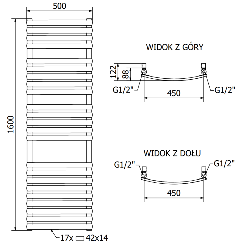 Mexen Bachus koupelnový radiátor 1600 x 500 mm, 787 W, antracit - W109-1600-500-00-66