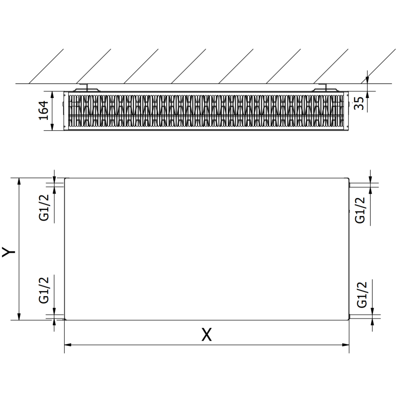 Mexen Flat CF33 radiátor deskový 300 x 1400 mm, boční připojení, 1736 W, černý - W433F-030-140-70