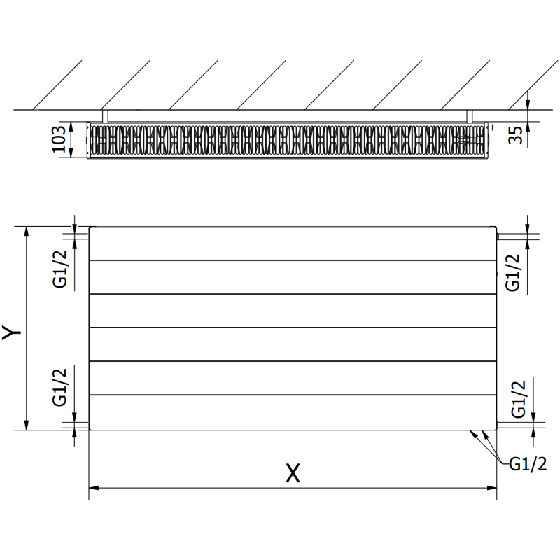 Mexen Line CVL22 deskový radiátor 900 x 400 mm, spodní připojení, 880 W, černý - W622L-090-040-70