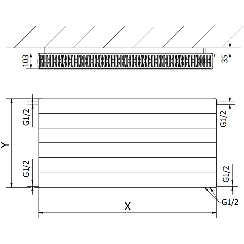 Mexen Line CVL22 deskový radiátor 900 x 1400 mm, spodní připojení, 3079 W, černý - W622L-090-140-70
