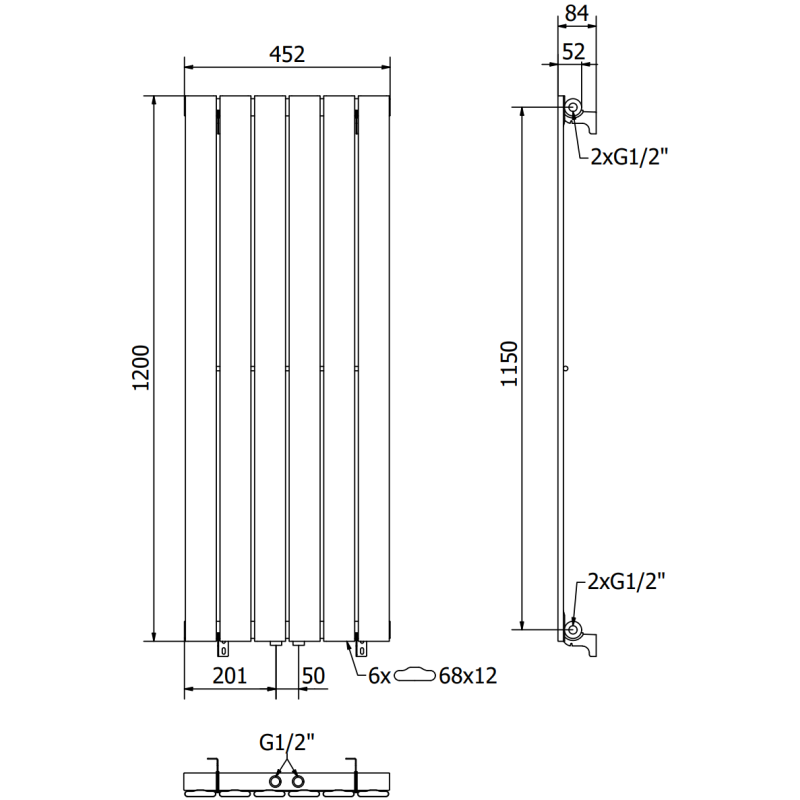 Mexen Boston dekorativní radiátor 1200 x 452 mm, 611 W, antracit - W213-1200-452-00-66