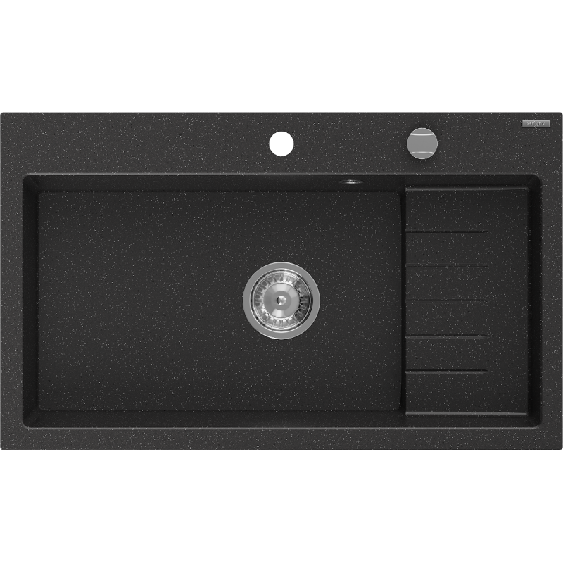 Mexen Omar žulový dřez 1-komorový 800 x 480 mm, černý/stříbrný metalik, sifon chrom - 6520801005-73