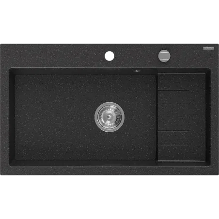 Mexen Omar žulový dřez 1-komorový 800 x 480 mm, černý/stříbrný metalik, sifon chrom - 6520801005-73