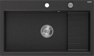 Mexen Omar žulový dřez 1-komorový 800 x 480 mm, černý/stříbrný metalik, sifon chrom - 6520801005-73