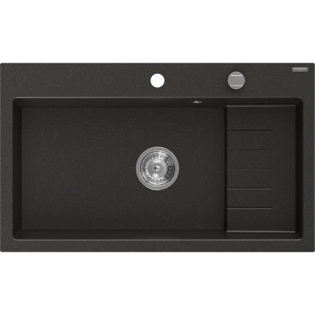 Mexen Omar granitový dřez 1-komorový 800 x 480 mm, černý/zlatý metalik, sifon chrom - 6520801005-75