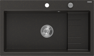 Mexen Omar granitový dřez 1-komorový 800 x 480 mm, černý/zlatý metalik, sifon chrom - 6520801005-75