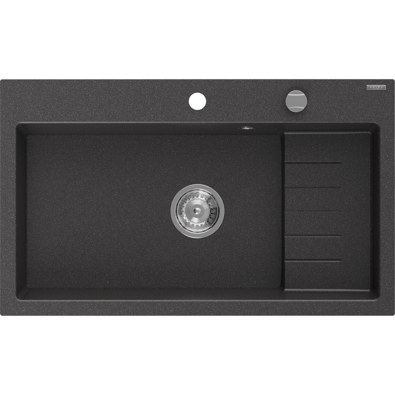 Mexen Omar žulový dřez 1-komorový 800 x 480 mm, černý tečkovaný, sifon chrom - 6520801005-76