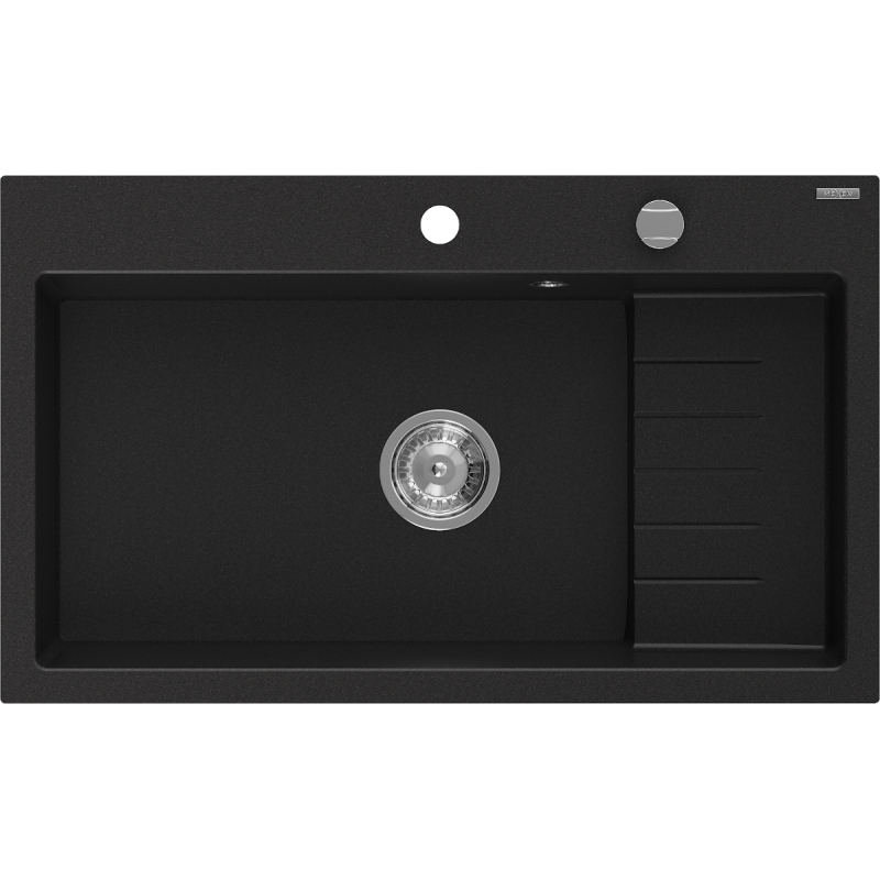 Mexen Omar žulový kuchyňský dřez 1-komorový 800 x 480 mm, černý, sifon chrom - 6520801005-77