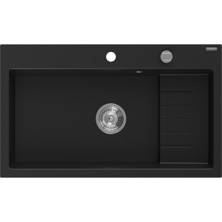 Mexen Omar žulový kuchyňský dřez 1-komorový 800 x 480 mm, černý, sifon chrom - 6520801005-77