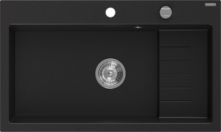 Mexen Omar žulový kuchyňský dřez 1-komorový 800 x 480 mm, černý, sifon chrom - 6520801005-77