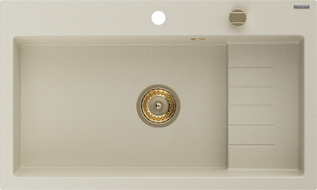 Mexen Omar granitový dřez 1-komorový 800 x 480 mm, béžový, zlatý sifon - 6520801005-69-G