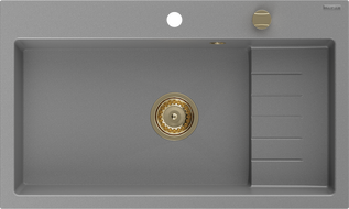 Mexen Omar žulový dřez 1-komorový 800 x 480 mm, šedý, sifon zlatý - 6520801005-71-G