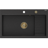 Mexen Omar kuchyňský dřez z granitu, 1-komorový 800 x 480 mm, černý/stříbrný metalický, sifon zlatý - 6520801005-73-G
