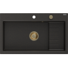 Mexen Omar granitový dřez 1-komorový 800 x 480 mm, černý/zlatý metalik, sifon zlatý - 6520801005-75-G