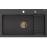 Mexen Omar dřez granitový 1-komorový 800 x 480 mm, černý tečkovaný, sifon zlatý - 6520801005-76-G