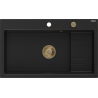 Mexen Omar granitový dřez 1-komorový 800 x 480 mm, černý, zlatý sifon - 6520801005-77-G