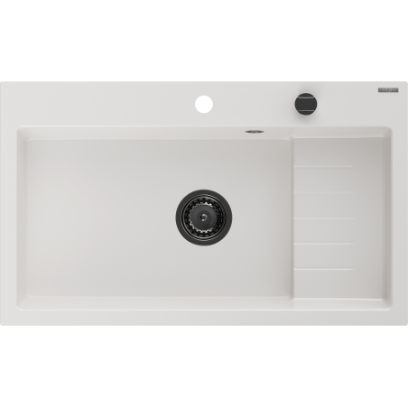 Mexen Omar granitový dřez 1-komorový 800 x 480 mm, bílý, černý sifon - 6520801005-20-B