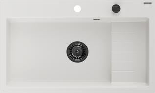 Mexen Omar granitový dřez 1-komorový 800 x 480 mm, bílý, černý sifon - 6520801005-20-B