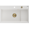 Mexen Omar granitový dřez 1-komorový 800 x 480 mm, bílý, sifon zlatý - 6520801005-20-G