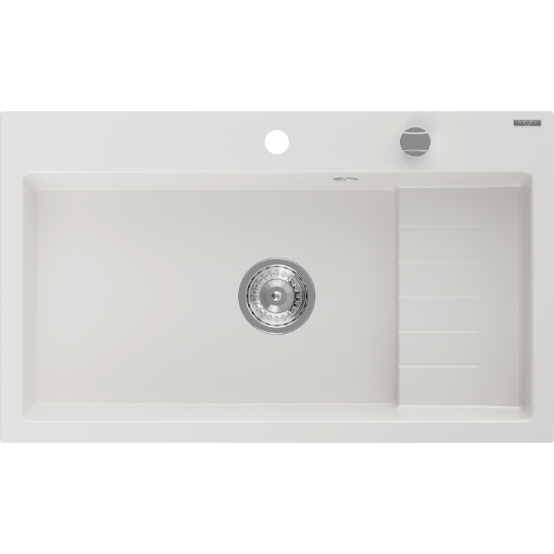 Mexen Omar jednokomorový žulový dřez 800 x 480 mm, bílý, chromový sifon - 6520801005-20