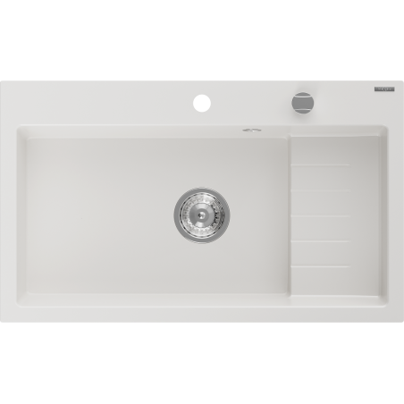 Mexen Omar jednokomorový žulový dřez 800 x 480 mm, bílý, chromový sifon - 6520801005-20
