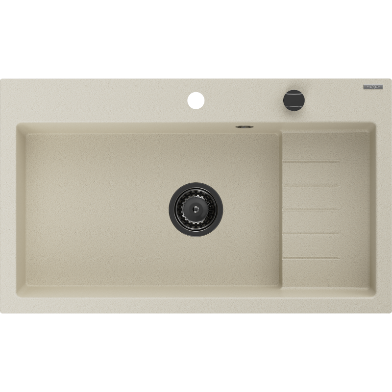 Mexen Omar granitový dřez jednokomorový 800 x 480 mm, béžový, sifon černý - 6520801005-69-B