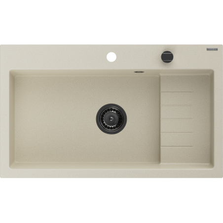 Mexen Omar granitový dřez jednokomorový 800 x 480 mm, béžový, sifon černý - 6520801005-69-B