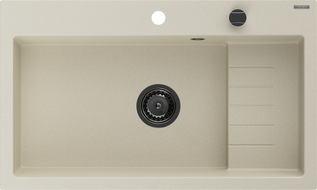 Mexen Omar granitový dřez jednokomorový 800 x 480 mm, béžový, sifon černý - 6520801005-69-B